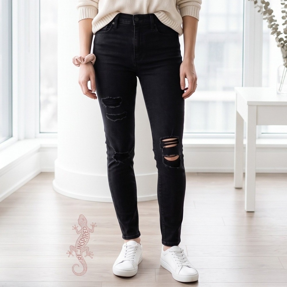 Abercrombie & Fitch Super Skinny Jeans Womens 27 4R Black Distressed High Rise